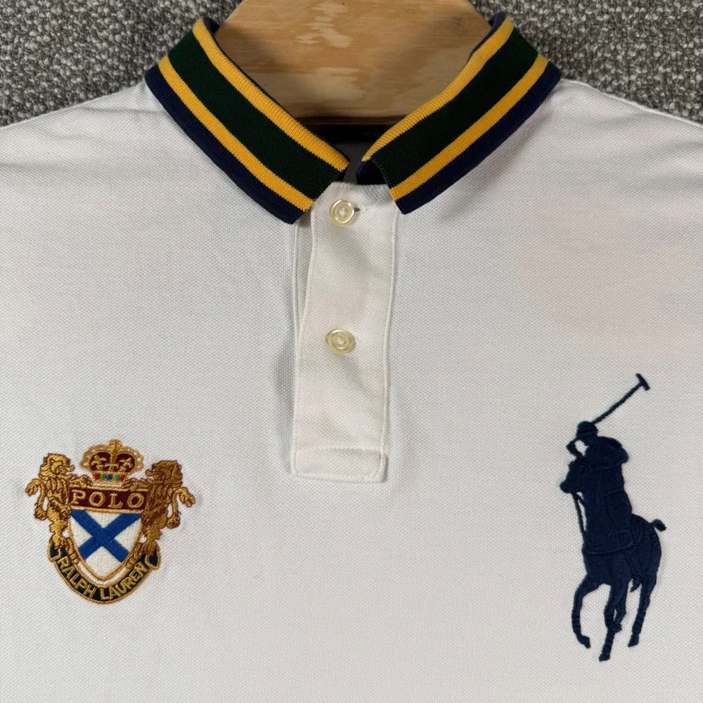 Polo Ralph Lauren Big Pony Crest Polo Shirt Men XL White Custom Slim Fit Striped